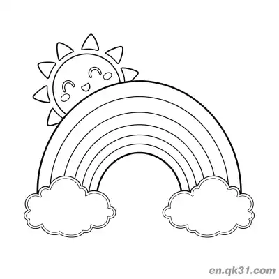 Free printable Smiling Sun Clouds Rainbow Coloring Page coloring page