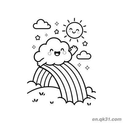 Free printable Star Cloud Rainbow and Sun Coloring Page coloring page