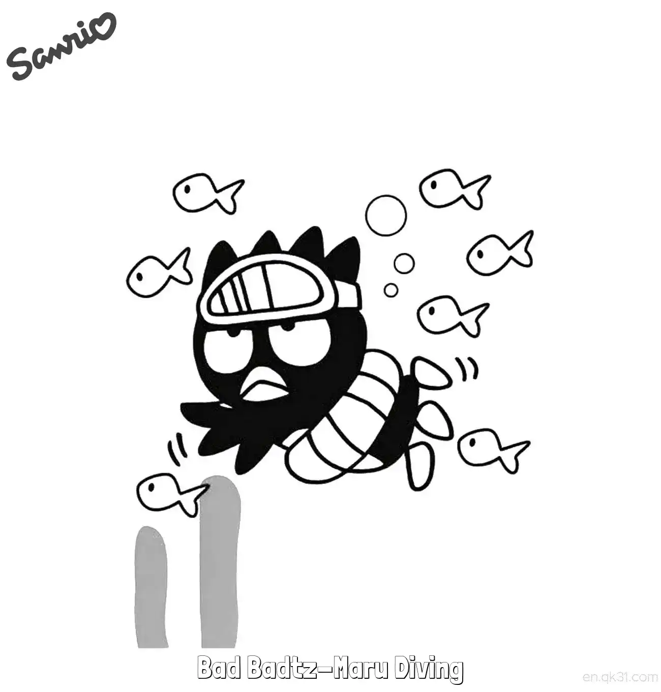 Bad Badtz-Maru Diving  Coloring Page - Free Printable Sanrio PDF Coloring Sheets – Free Printable Coloring Page for Kids and Adults