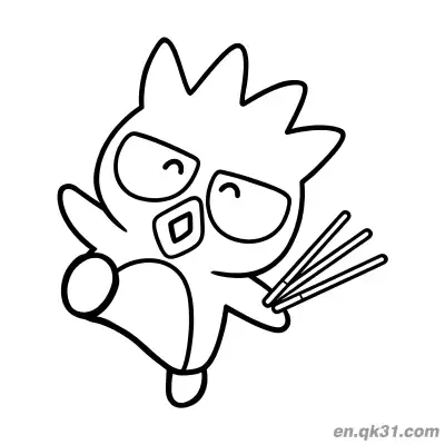 Free printable Badtz-Maru Kicking with Chopsticks Happily Coloring Page coloring page