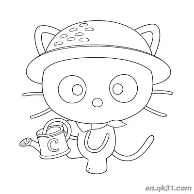 Free printable Chococat as Gardener with Watering Can Coloring Page coloring page