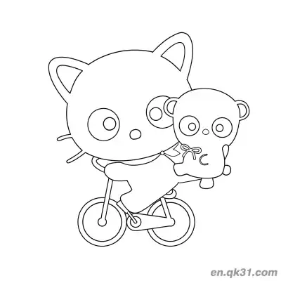 Free printable Chococat Riding Bicycle with Teddy Bear Pal Coloring Page coloring page