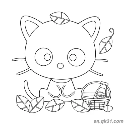 Free printable Chococat with Leaves and Milk Basket Nature Scene Coloring Page coloring page