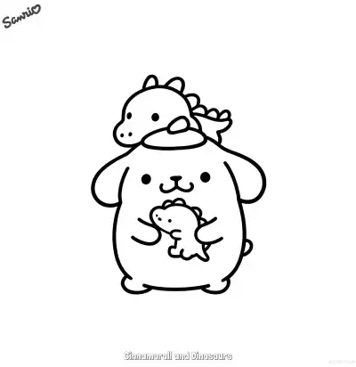 Free printable Cinnamoroll and Dinosaurs  Coloring Page - Free Printable Sanrio PDFS Coloring Sheets coloring page