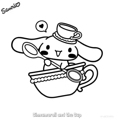 Free printable Cinnamoroll and the Cup  Coloring Page - Free Printable Sanrio PDFS Coloring Sheets coloring page