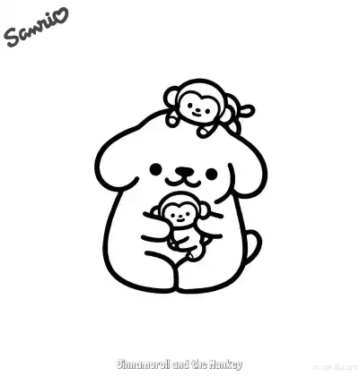 Free printable Cinnamoroll and the Monkey  Coloring Page - Free Printable Sanrio PDFS Coloring Sheets coloring page