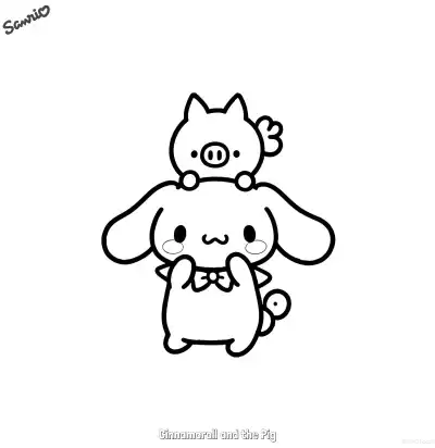 Free printable Cinnamoroll and the Pig  Coloring Page - Free Printable Sanrio PDFS Coloring Sheets coloring page