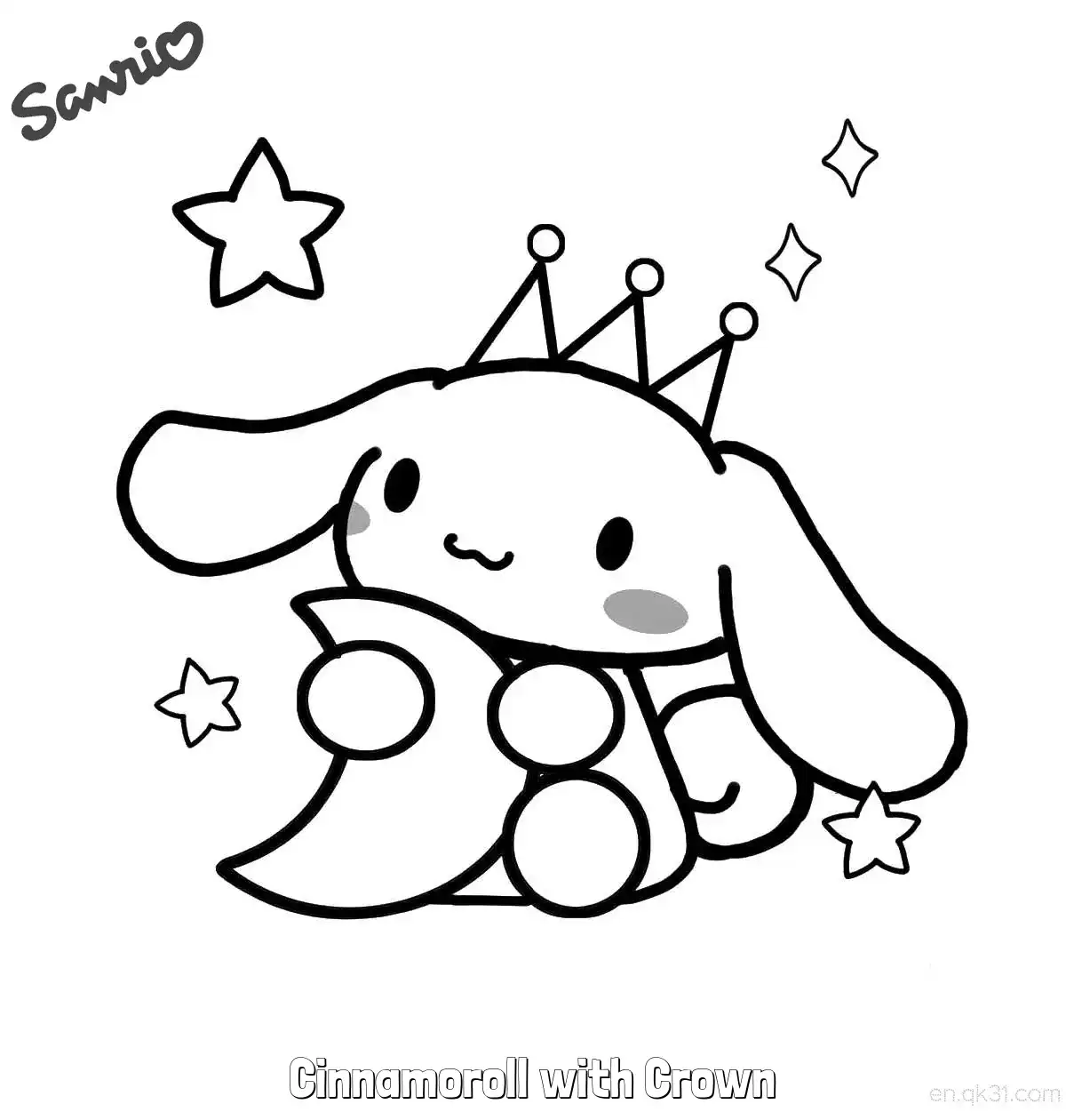 Cinnamoroll with Crown  Coloring Page - Free Printable Sanrio PDF Coloring Sheets – Free Printable Coloring Page for Kids and Adults