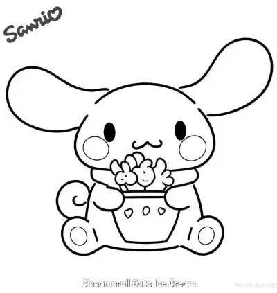 Free printable Cinnamoroll Eats Ice Cream  Coloring Page - Free Printable Sanrio PDFS Coloring Sheets coloring page