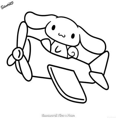 Free printable Cinnamoroll Flies a Plane  Coloring Page - Free Printable Sanrio PDFS Coloring Sheets coloring page