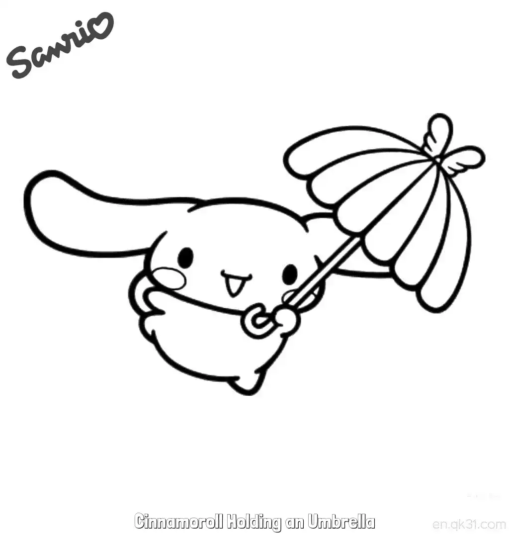 Cinnamoroll Holding an Umbrella  Coloring Page - Free Printable Sanrio PDF Coloring Sheets – Free Printable Coloring Page for Kids and Adults