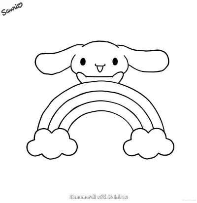 Free printable Cinnamoroll with Rainbow  Coloring Page - Free Printable Sanrio PDFS Coloring Sheets coloring page