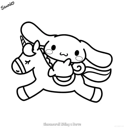 Free printable Cinnamoroll Riding a Horse  Coloring Page - Free Printable Sanrio PDFS Coloring Sheets coloring page