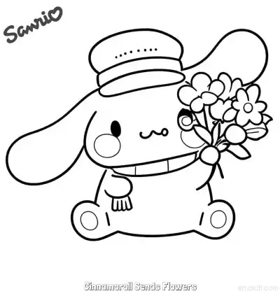 Free printable Cinnamoroll Sends Flowers  Coloring Page - Free Printable Sanrio PDFS Coloring Sheets coloring page