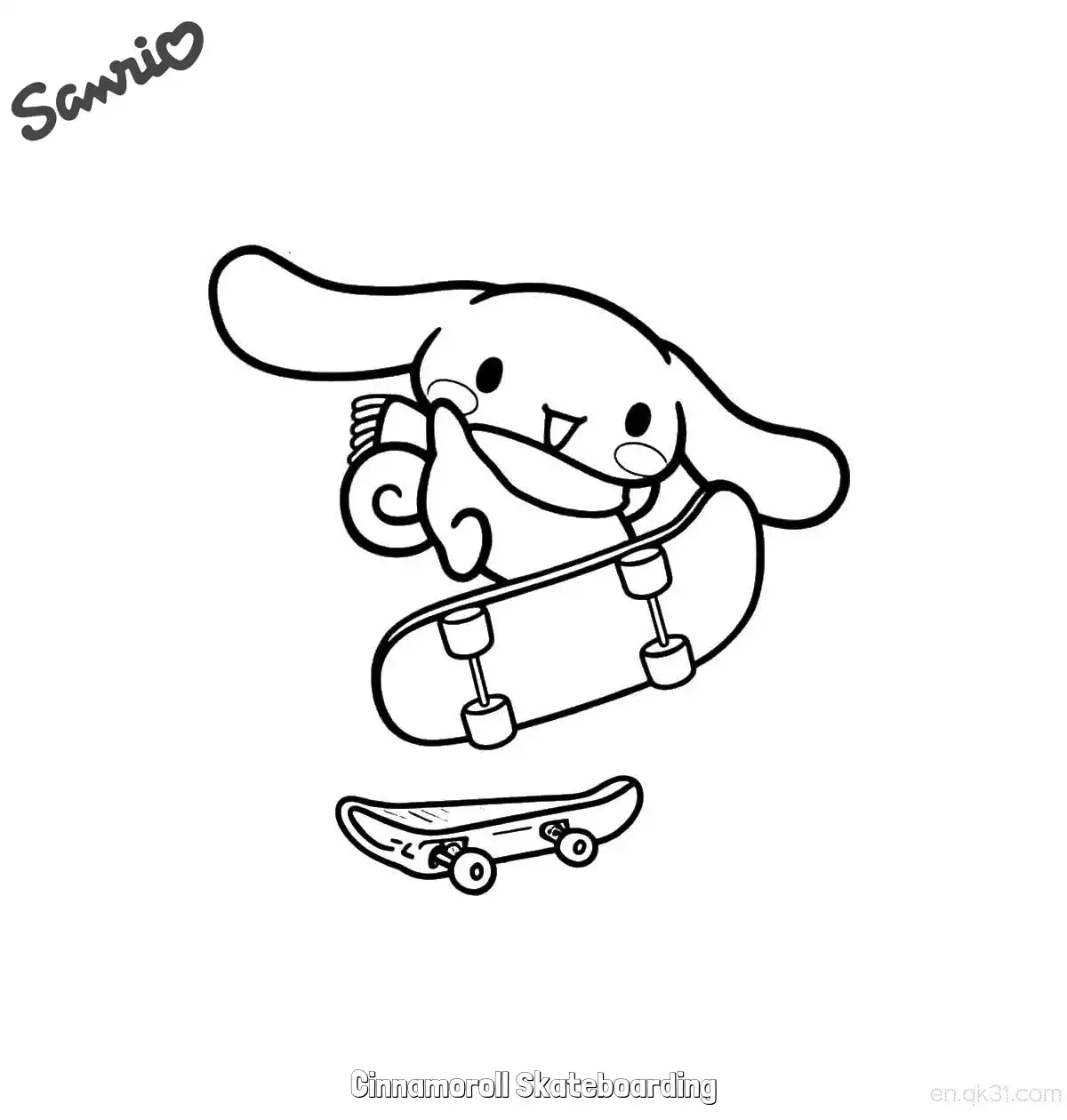 Cinnamoroll Skateboarding  Coloring Page - Free Printable Sanrio PDF Coloring Sheets – Free Printable Coloring Page for Kids and Adults