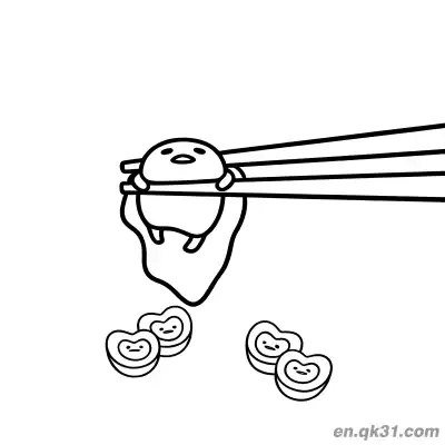 Free printable Gudetama with Chopsticks and Heart-Shaped Treats Below Coloring Page coloring page