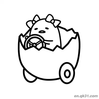 Free printable Gudetama Driving Eggshell Car with Bows Coloring Page coloring page