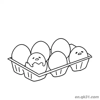 Free printable Gudetama in Egg Carton with Cracked Shell and Companion Coloring Page coloring page