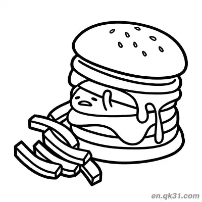 Free printable Gudetama Inside Burger with French Fries Coloring Page coloring page