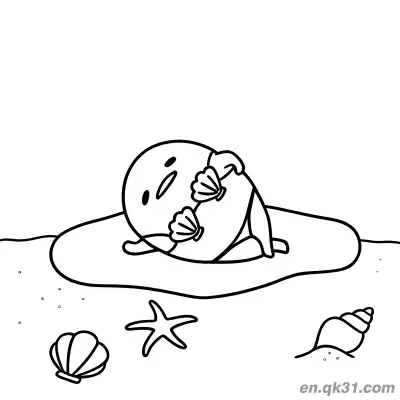 Free printable Gudetama Playing with Seashells on Beach Coloring Page coloring page
