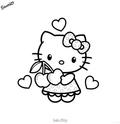 Free printable Hello Kitty with Floating Hearts Coloring Page coloring page