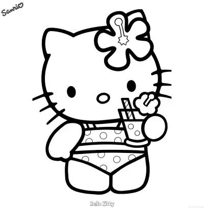 Free printable Hello Kitty Vacation Drink Coloring Page coloring page