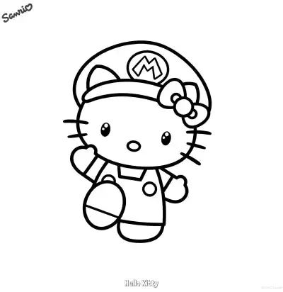 Free printable Hello Kitty Mario Costume Coloring Page coloring page