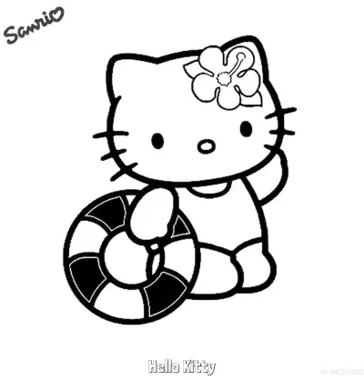 Free printable Hello Kitty with Swim Ring Coloring Page coloring page