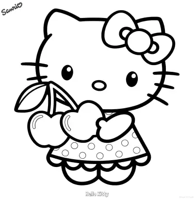 Free printable Hello Kitty Holding Cherries Coloring Page coloring page
