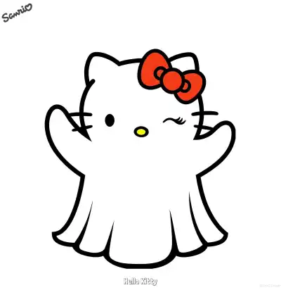 Free printable Hello Kitty Ghost Halloween Coloring Page coloring page