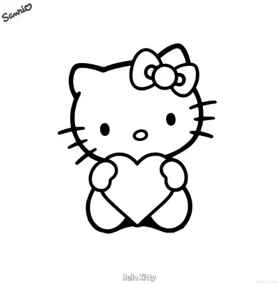 Free printable Hello Kitty Holding Heart Coloring Page coloring page
