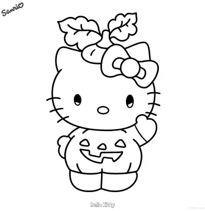 Free printable Hello Kitty Pumpkin Costume Coloring Page coloring page