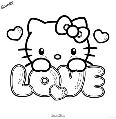 Free printable Hello Kitty with LOVE Letters Coloring Page coloring page