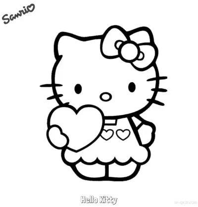Free printable Hello Kitty Simple Heart Coloring Page coloring page
