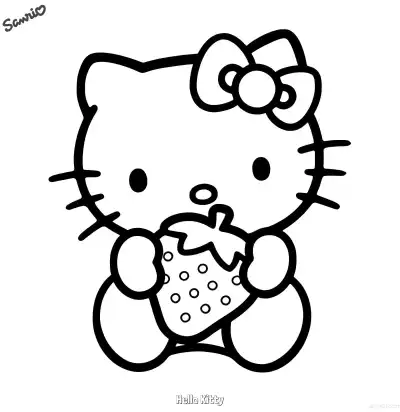 Free printable Hello Kitty Holding Giant Strawberry Coloring Page coloring page