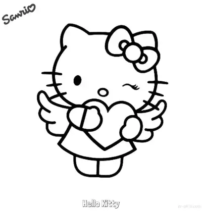 Free printable Hello Kitty Angel Heart Coloring Page coloring page
