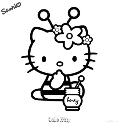 Free printable Hello Kitty Bee with Honey Coloring Page coloring page