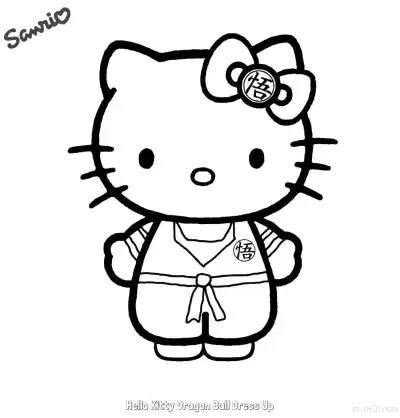 Free printable Hello Kitty Dragon Ball Goku Costume Coloring Page coloring page
