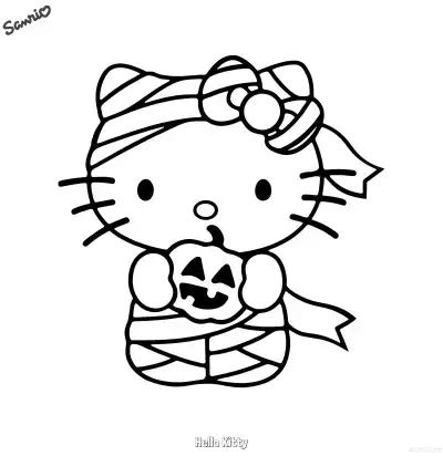 Free printable Hello Kitty Mummy with Pumpkin Coloring Page coloring page