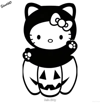 Free printable Hello Kitty Black Cat Costume Coloring Page coloring page