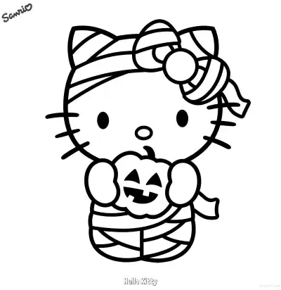 Free printable Hello Kitty Mummy with Small Pumpkin Coloring Page coloring page