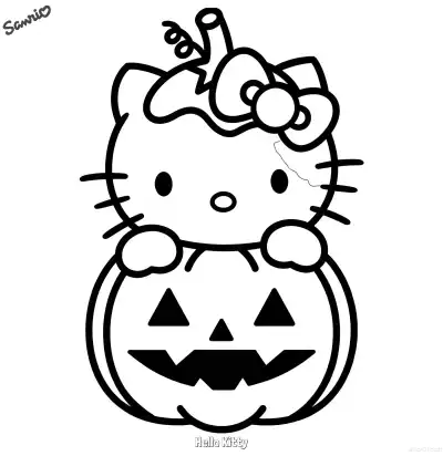 Free printable Hello Kitty Pumpkin Head Coloring Page coloring page