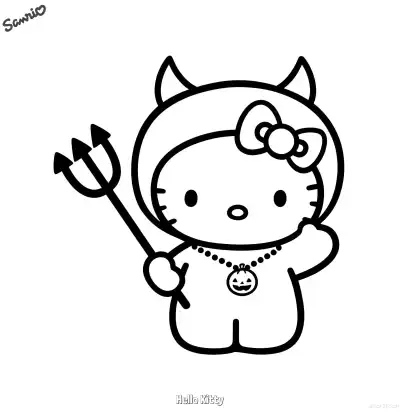 Free printable Hello Kitty Little Devil Coloring Page coloring page