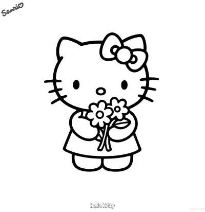 Free printable Hello Kitty Holding Flowers Coloring Page coloring page