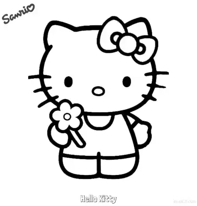 Free printable Hello Kitty Holding a Single Flower Coloring Page coloring page