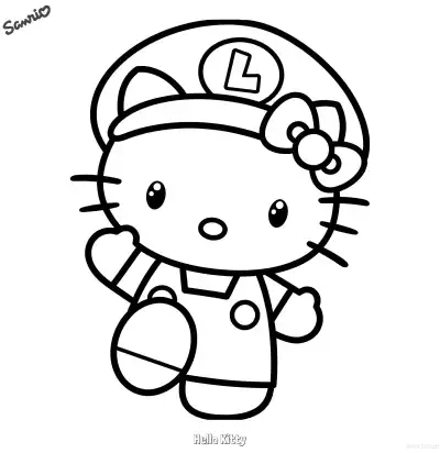 Free printable Hello Kitty Luigi Costume Coloring Page coloring page