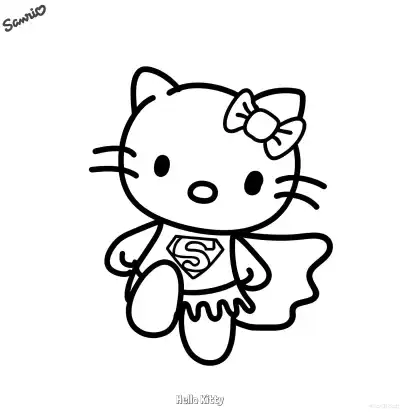 Free printable Hello Kitty Superhero Flying Coloring Page coloring page