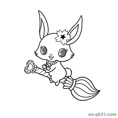 Free printable Jewelpet Bunny Riding Magic Broom with Cherry Blossom Hair Accessory Coloring Page coloring page