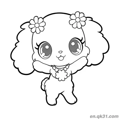 Free printable Jewelpet Cheerful Puppy Raising Hands with Double Flower Hair Accessories and Flower Necklace Coloring Page coloring page