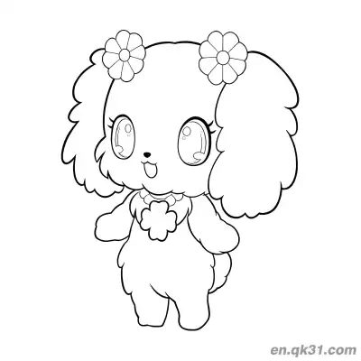 Free printable Jewelpet Cute Puppy Standing Pose with Double Flower Hair Accessories and Flower Necklace Coloring Page coloring page